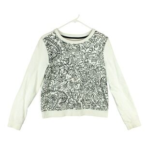 Tory Burch Women Sweatshirt White Black Doodle Flower Print Embroidered Sz S